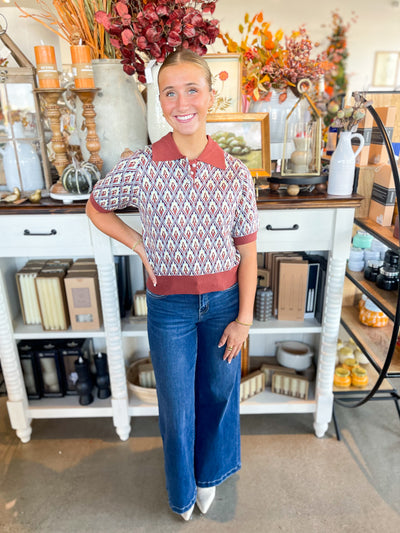 Voy Button Down Abstract Top