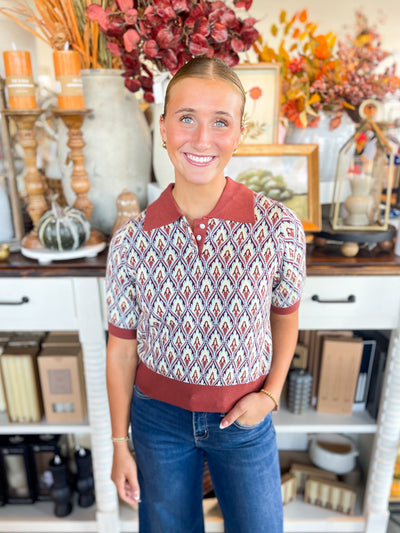 Voy Button Down Abstract Top