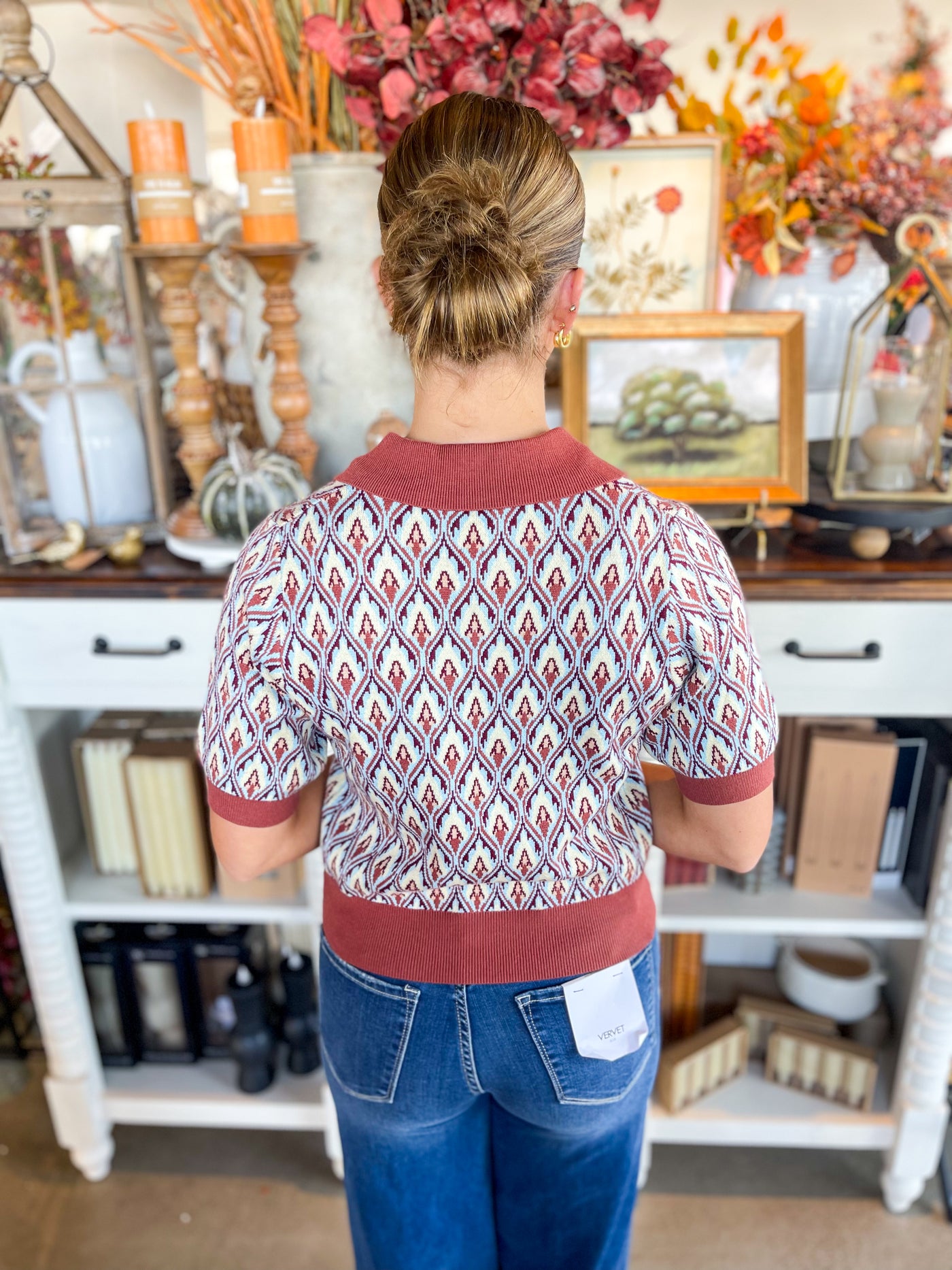 Voy Button Down Abstract Top