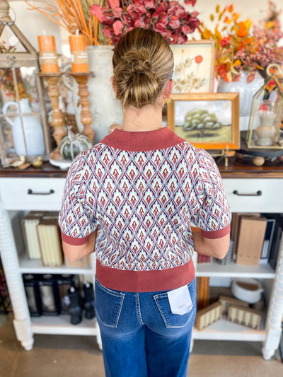 Voy Button Down Abstract Top