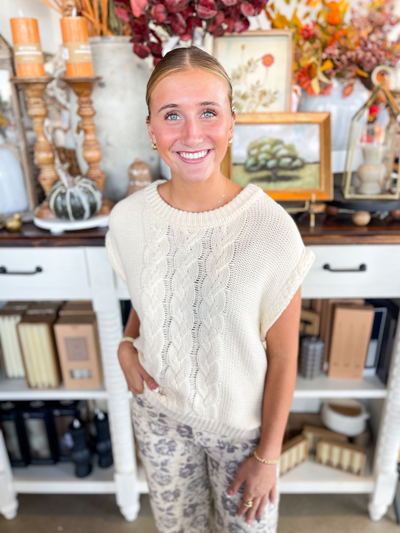 Umgee Cream Tai Sweater Vest
