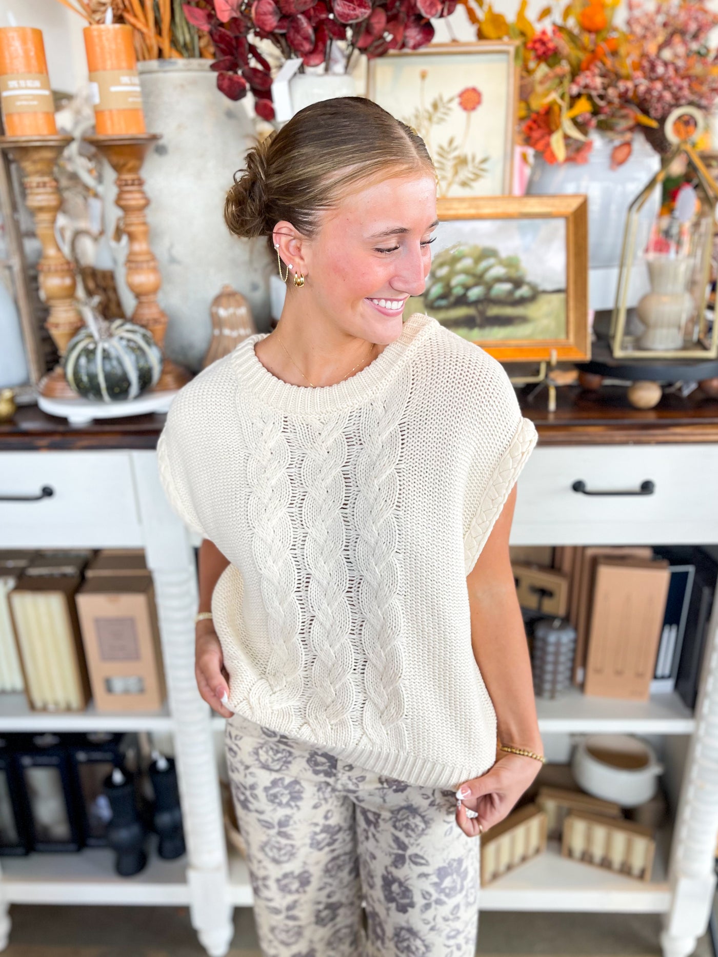 Umgee Cream Tai Sweater Vest