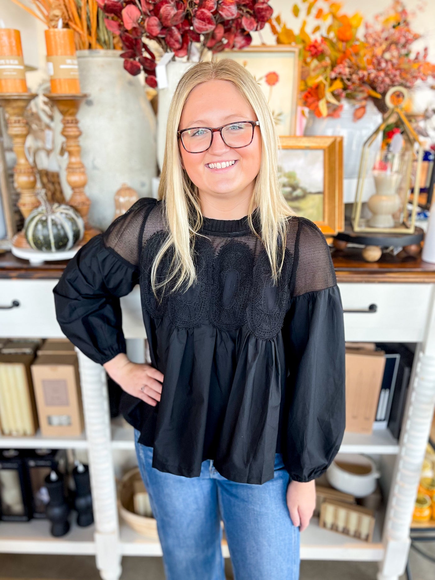 Black Appliqué Cara Top