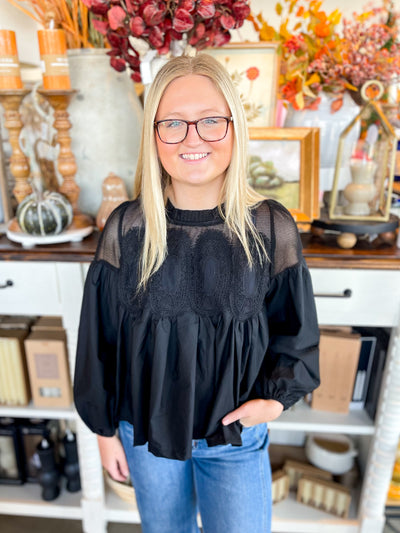 Black Appliqué Cara Top