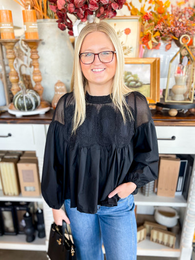 Black Appliqué Cara Top