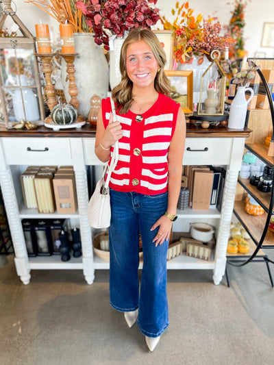 Red Stripe Sweater Vest