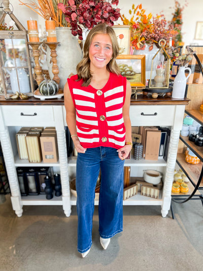 Red Stripe Sweater Vest