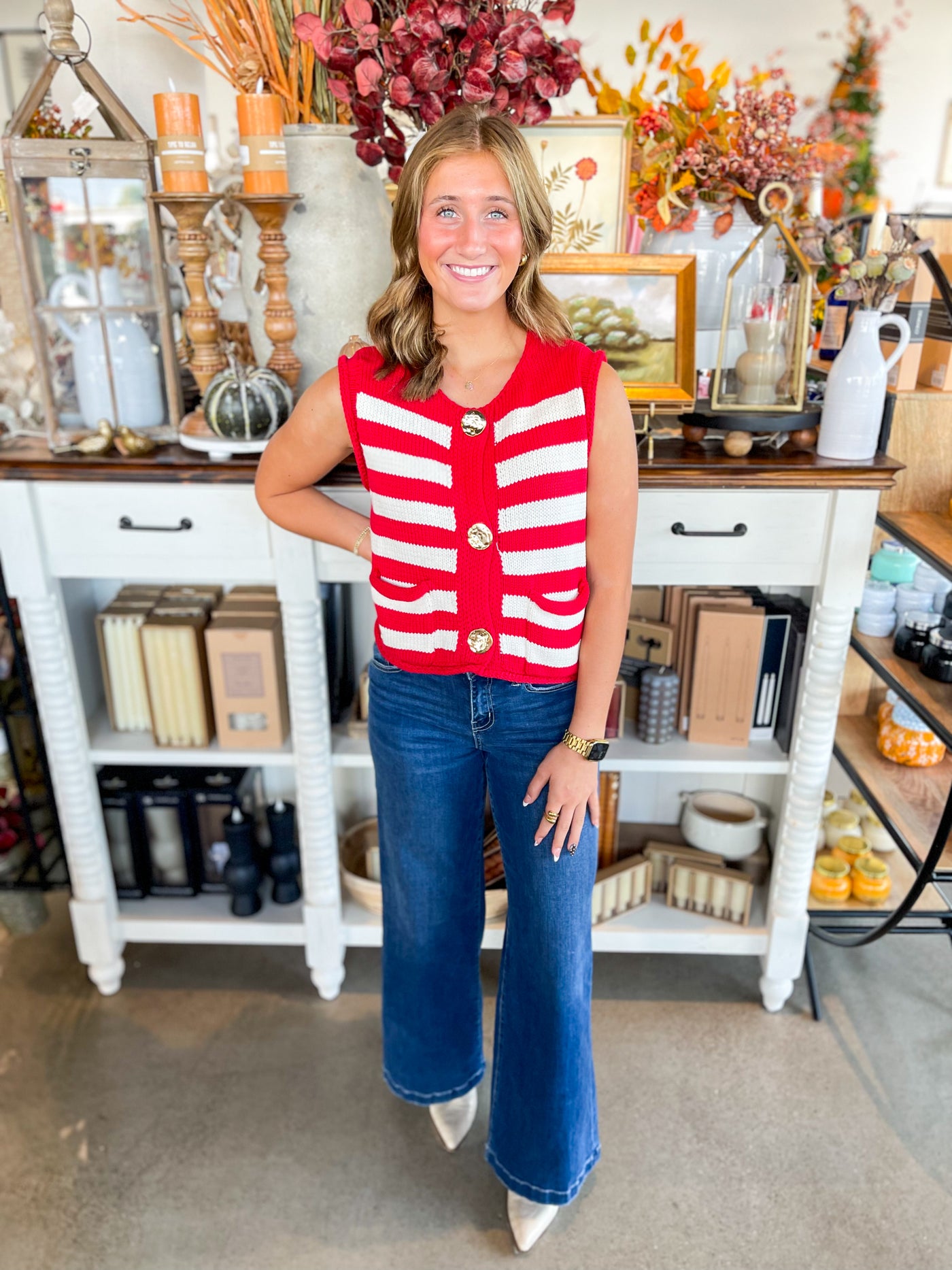 Red Stripe Sweater Vest