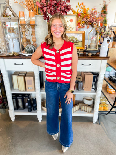 Red Stripe Sweater Vest