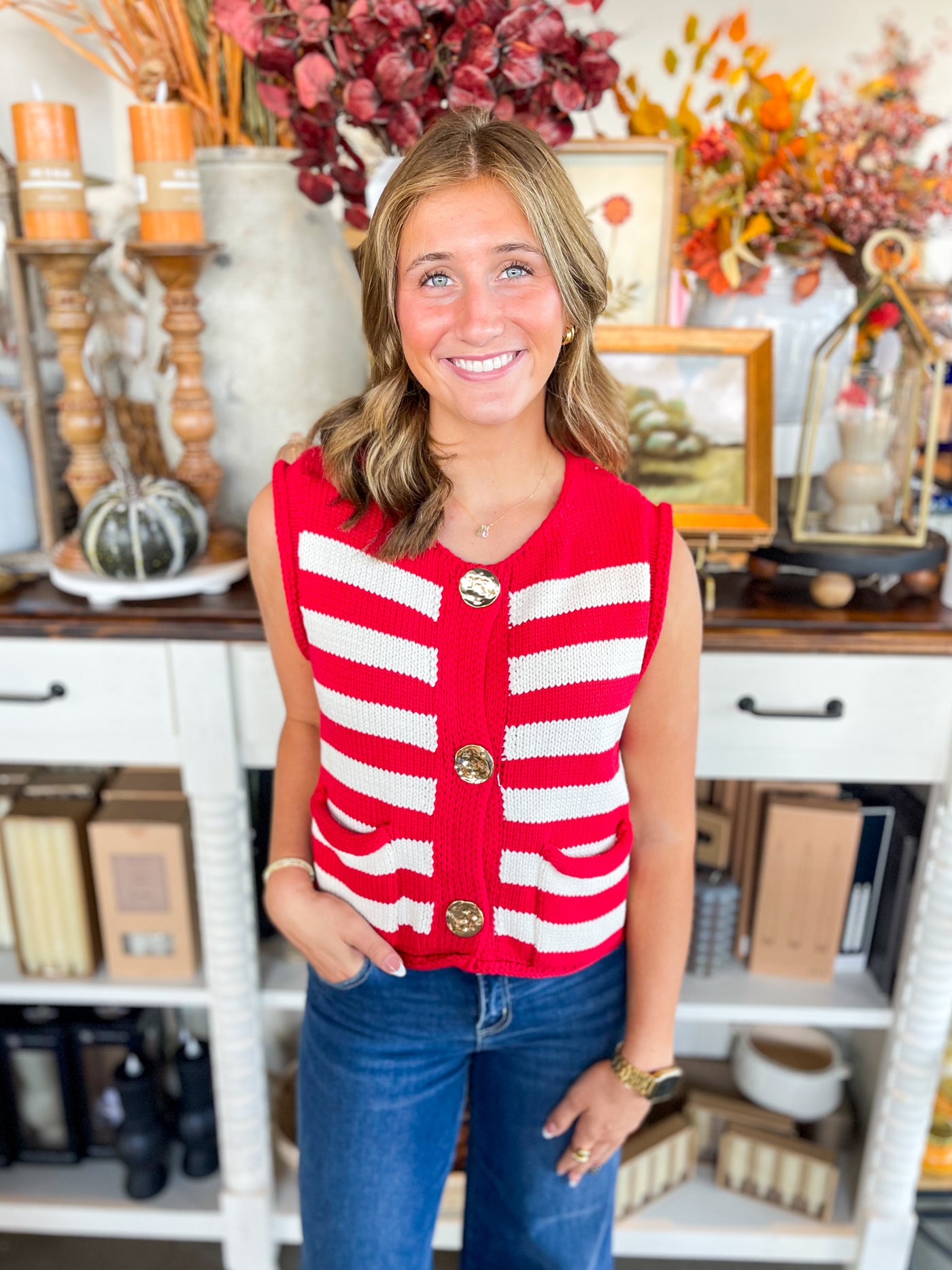 Red Stripe Sweater Vest