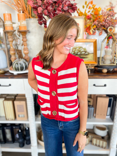 Red Stripe Sweater Vest