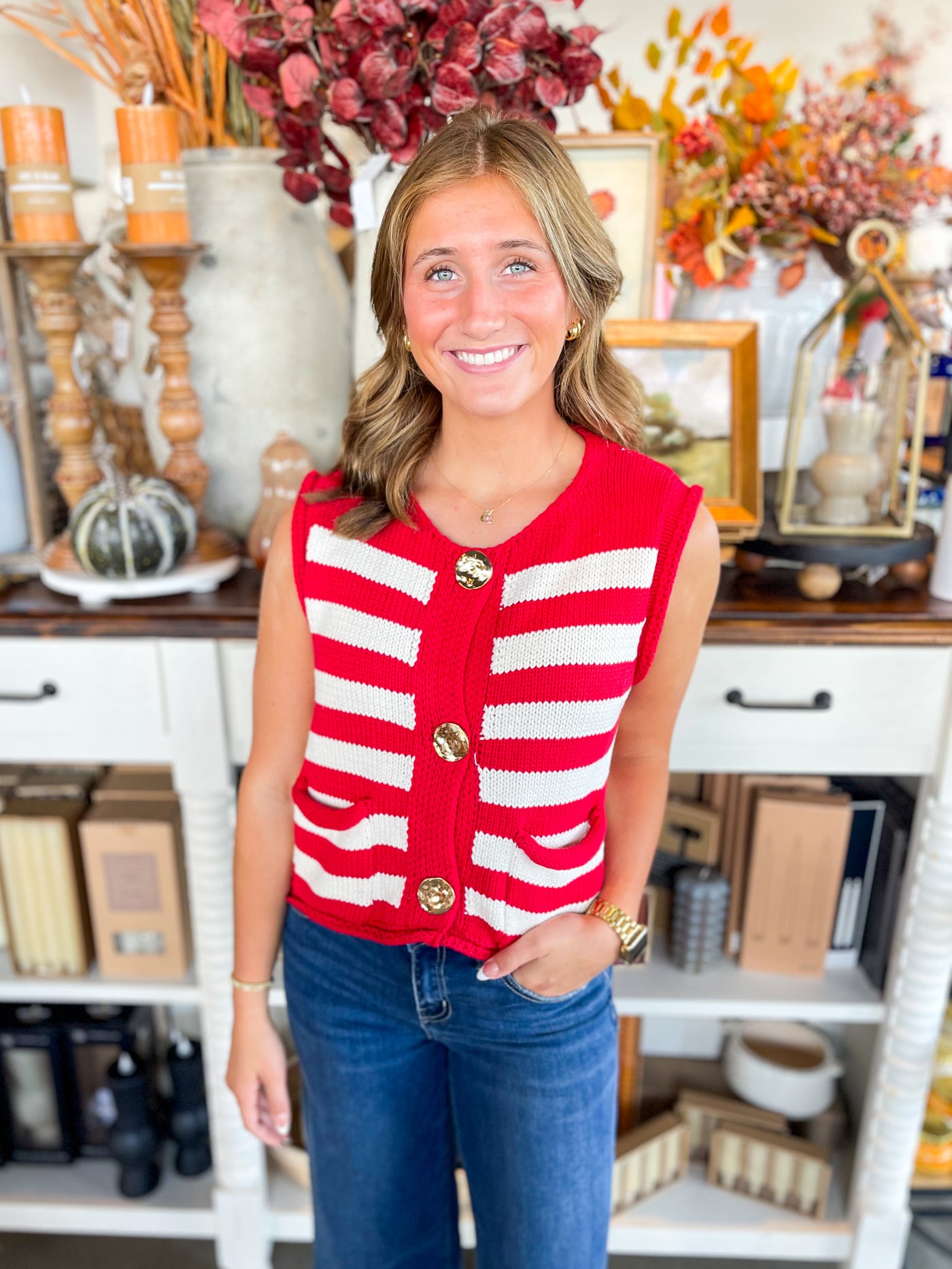 Red Stripe Sweater Vest