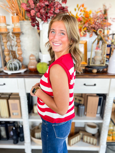 Red Stripe Sweater Vest