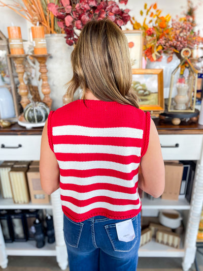 Red Stripe Sweater Vest