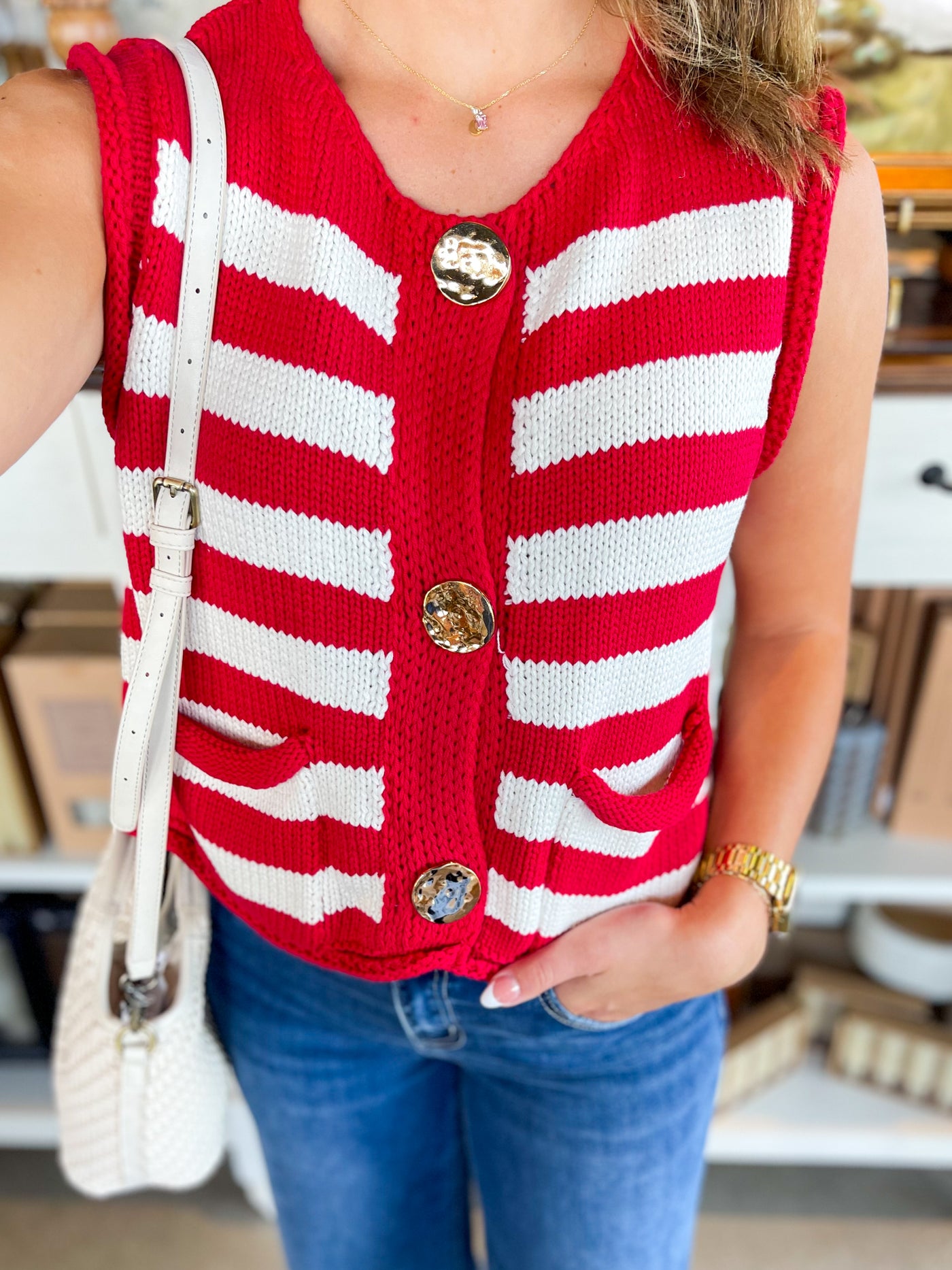 Red Stripe Sweater Vest