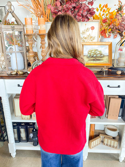 Red Texture Collared Top