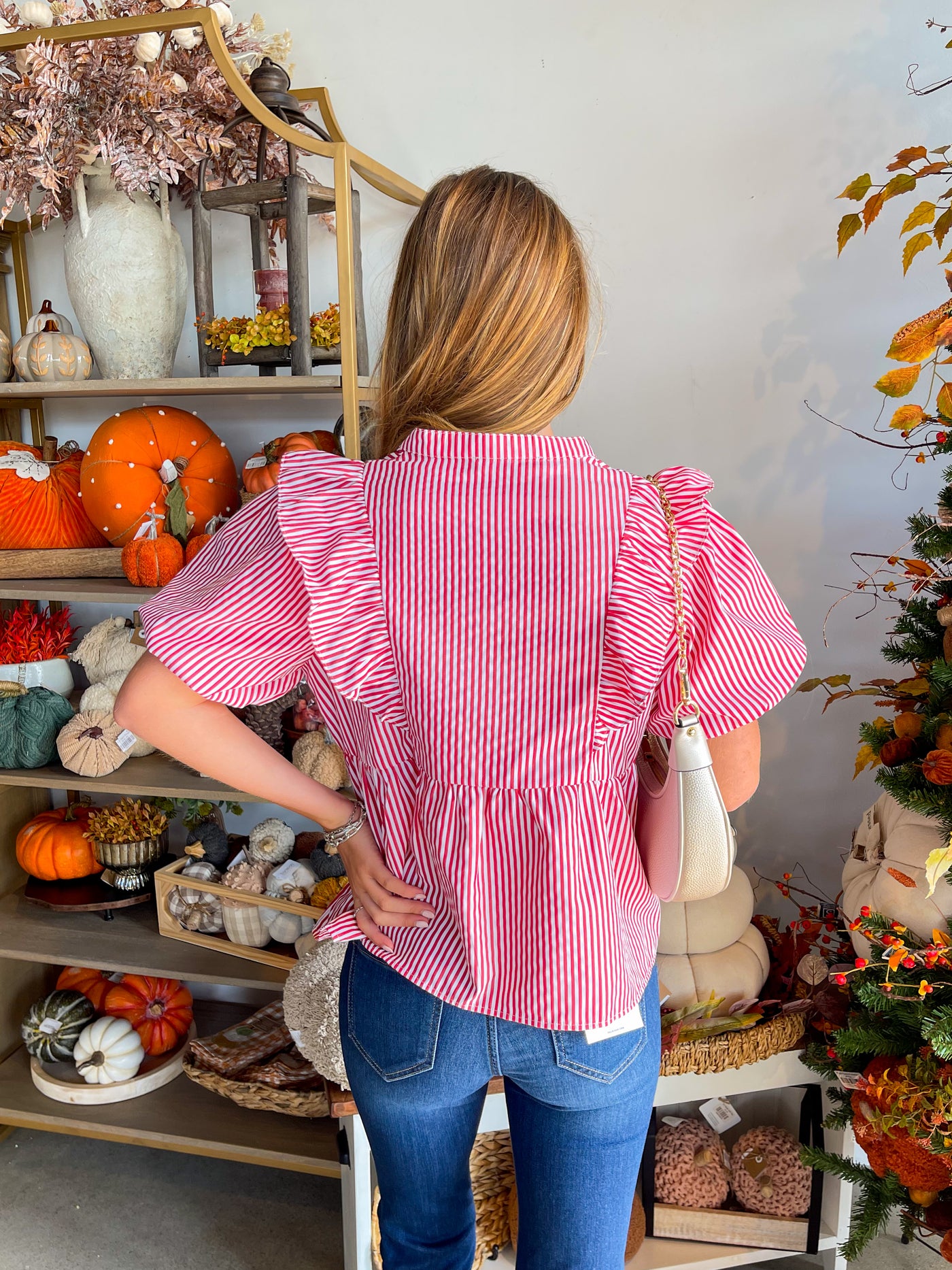 Red Bailey Ruffle Stripe Top