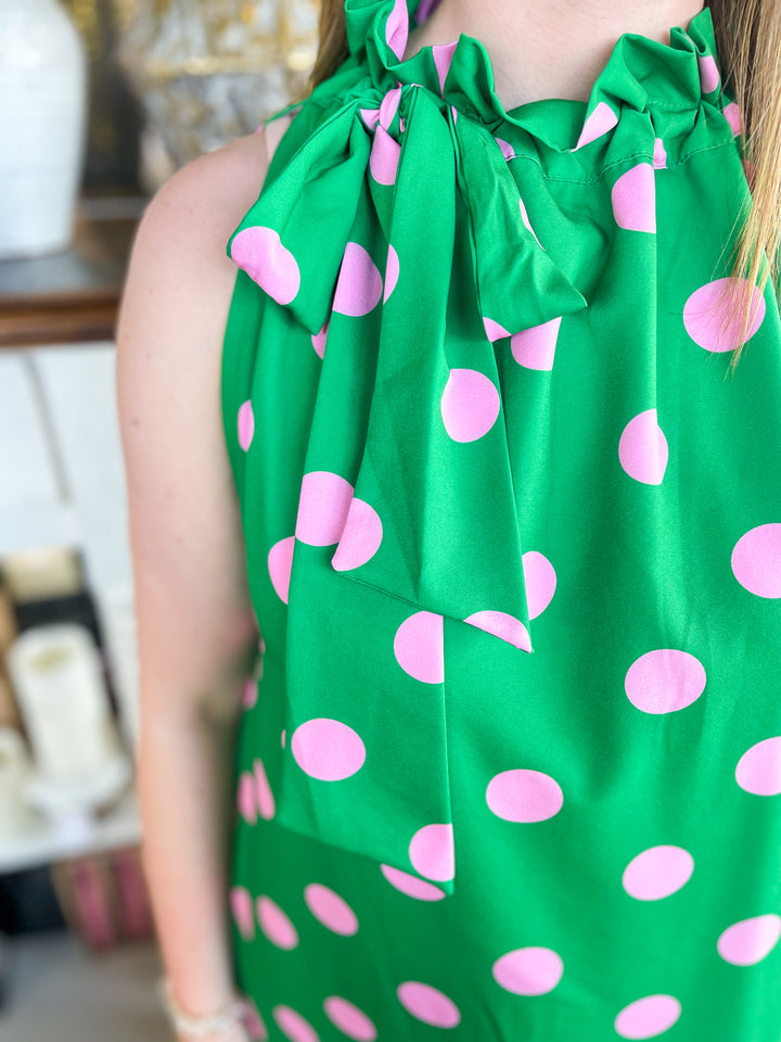 pink dress with green polka dots More You Mesh Maxi Dress in Pink Polka Dot XS main image 1