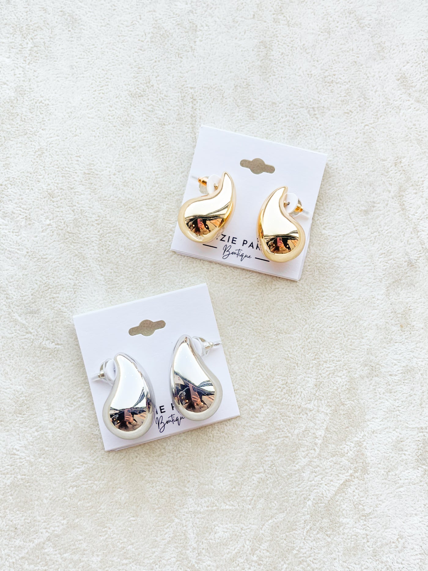 Silver 30mm Puffy Teardrop Earrings