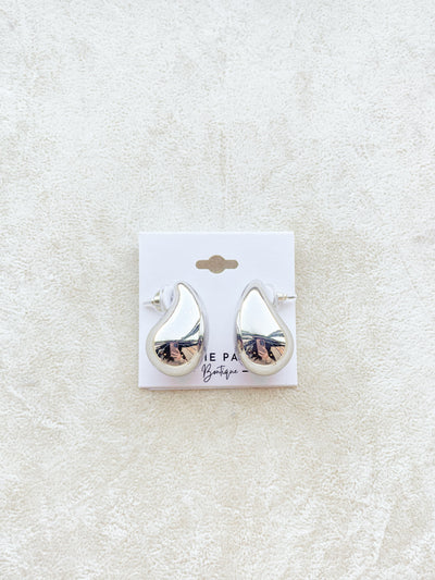 Silver 30mm Puffy Teardrop Earrings