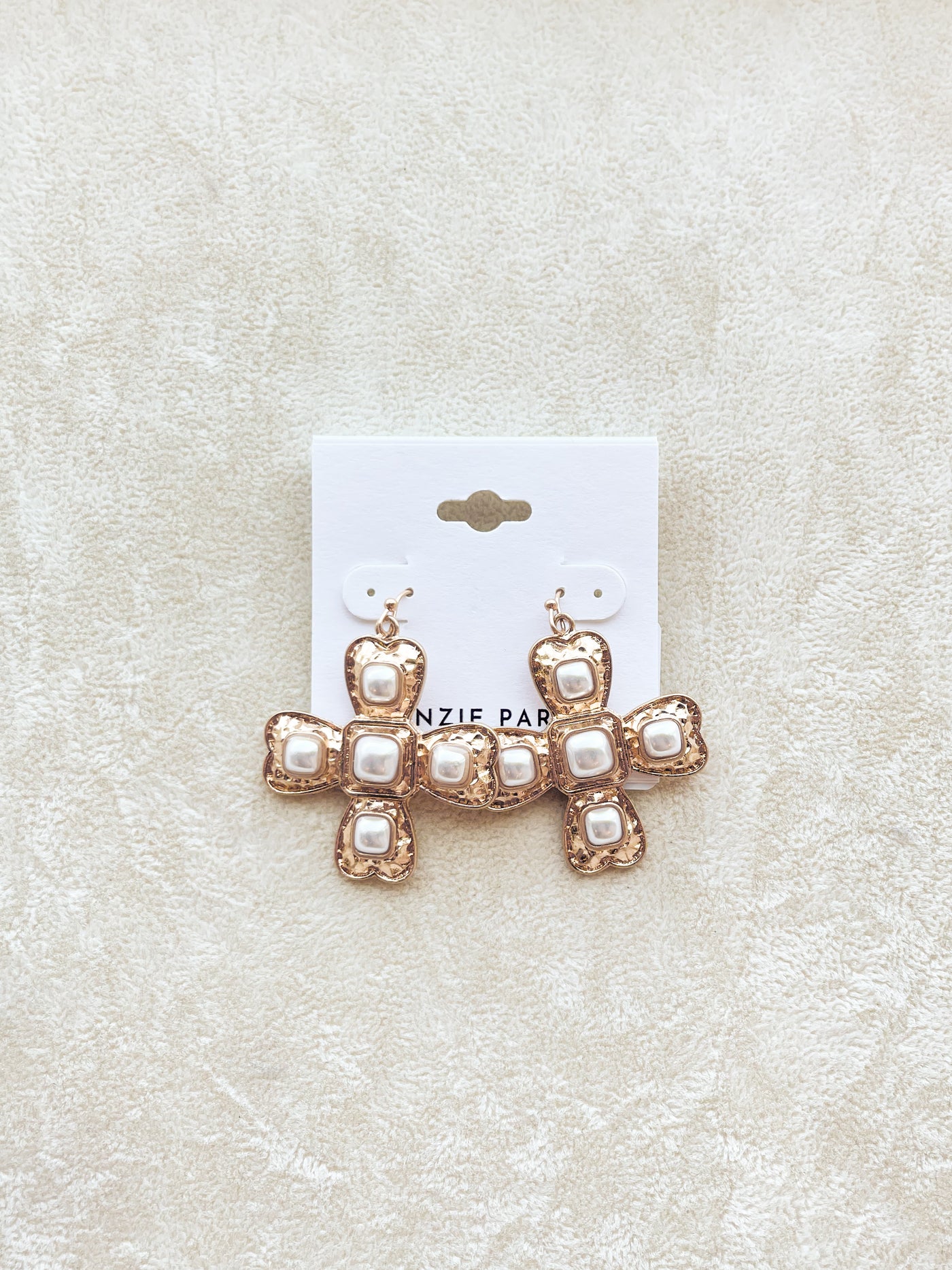 Vintage Pearl Cross Drop Earrings