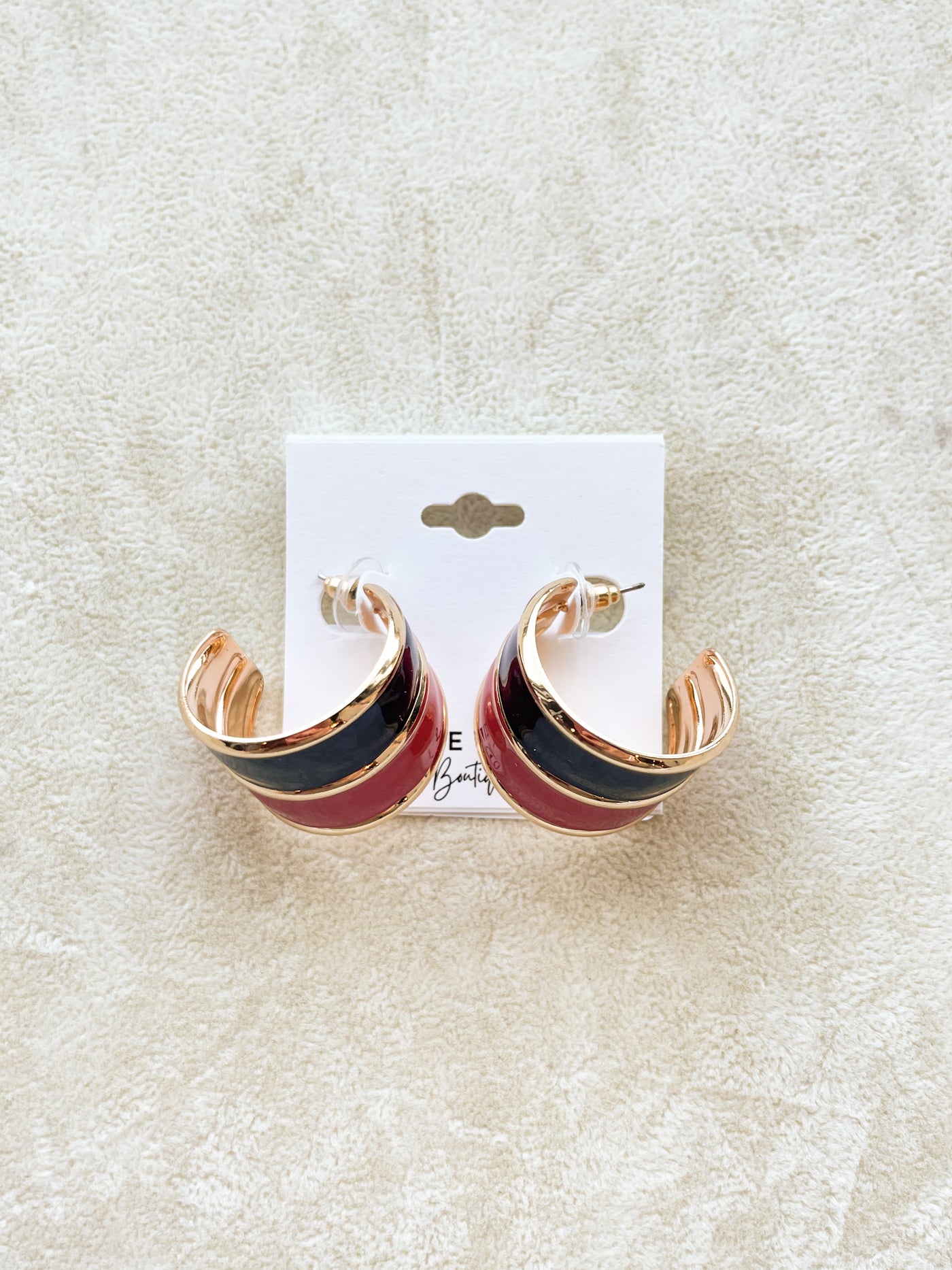 Red and Black Wide Two Toned Earrings