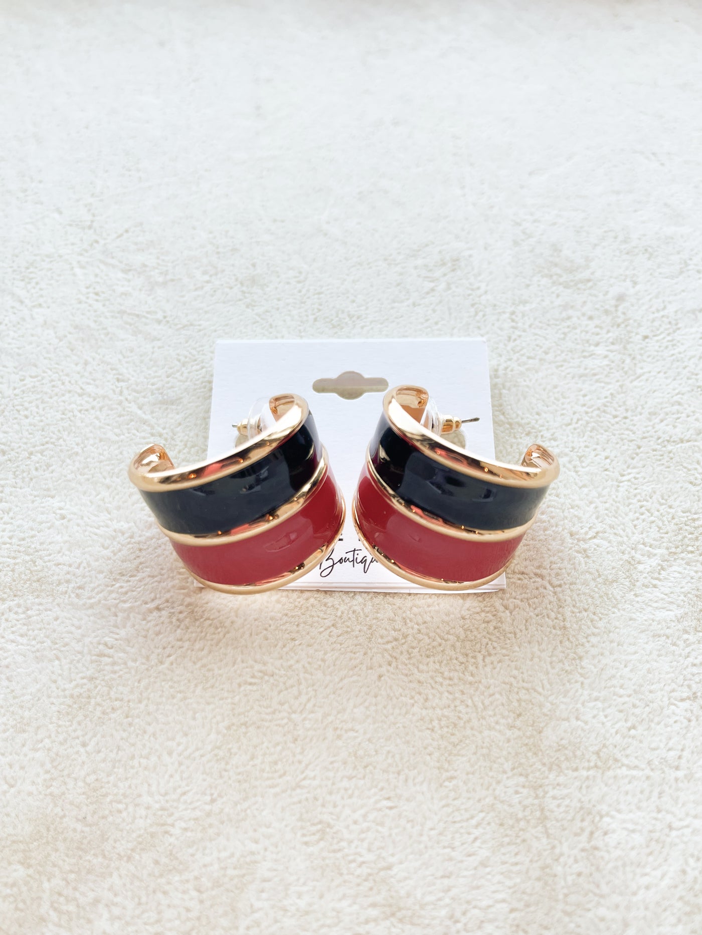 Red and Black Wide Two Toned Earrings