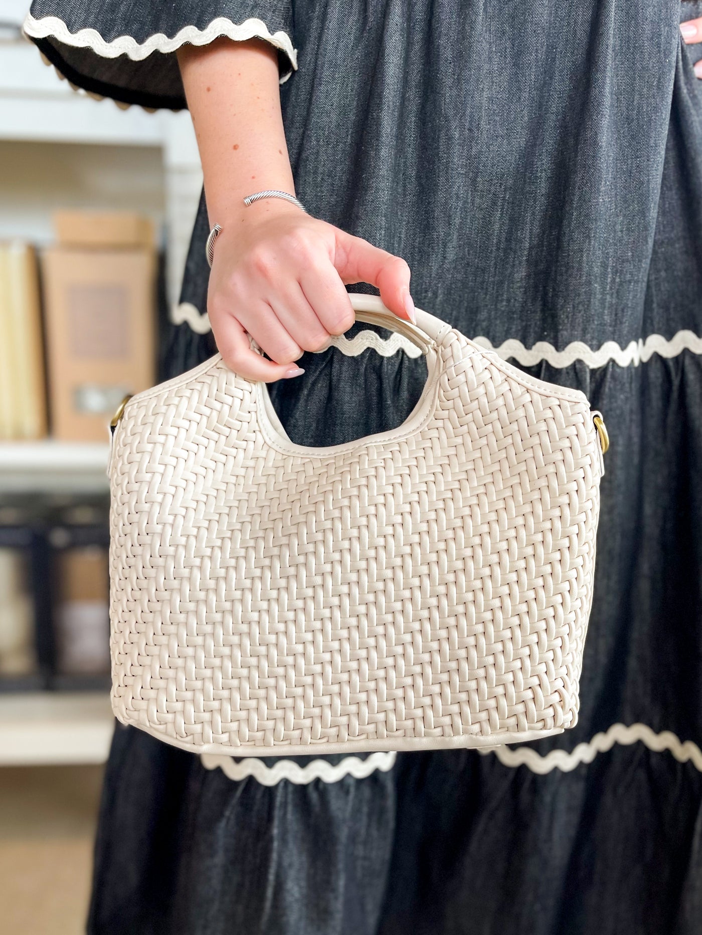 Anika Woven Tote Crossbody Bag