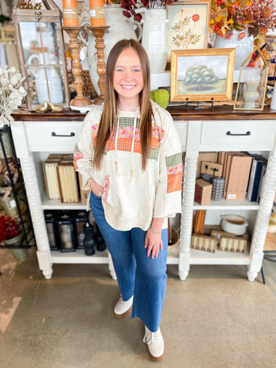 Ecru 3/4 Sleeve Mineral Print Paula Top