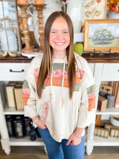 Ecru 3/4 Sleeve Mineral Print Paula Top