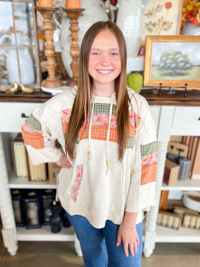 Ecru 3/4 Sleeve Mineral Print Paula Top