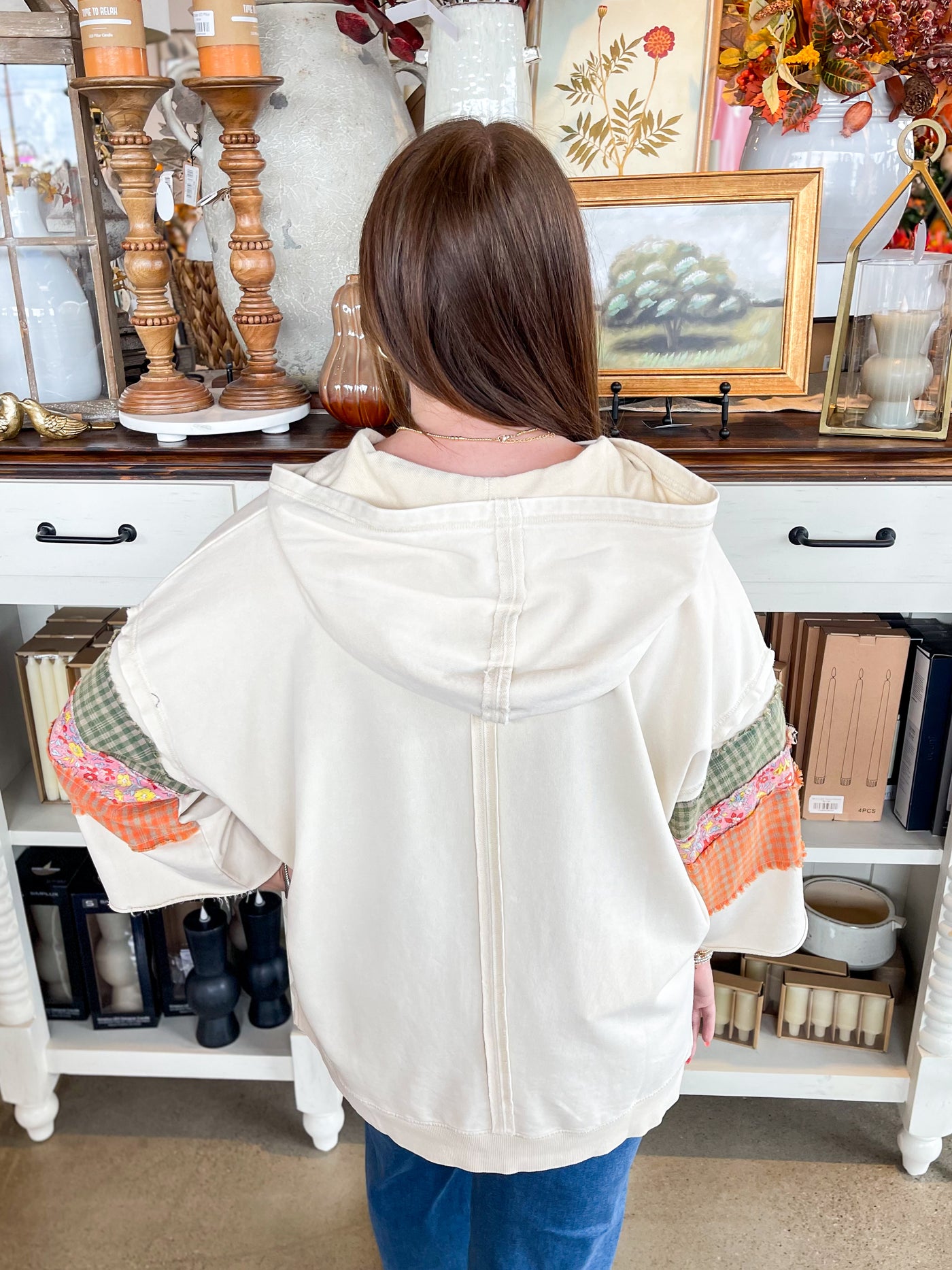 Ecru 3/4 Sleeve Mineral Print Paula Top