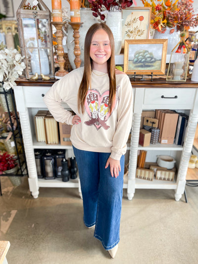 Easel Heart Boots Print Sweatshirt