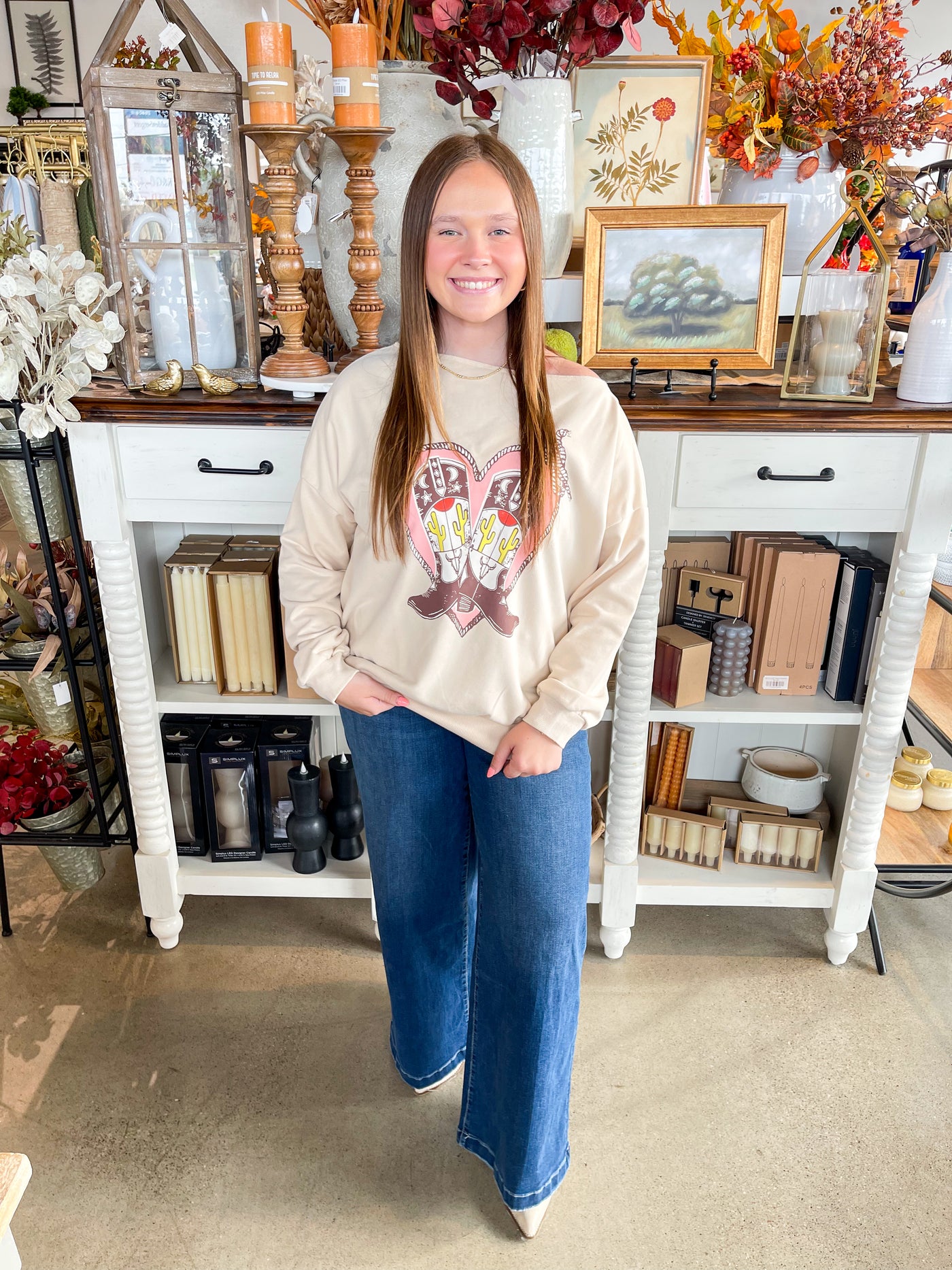 Easel Heart Boots Print Sweatshirt