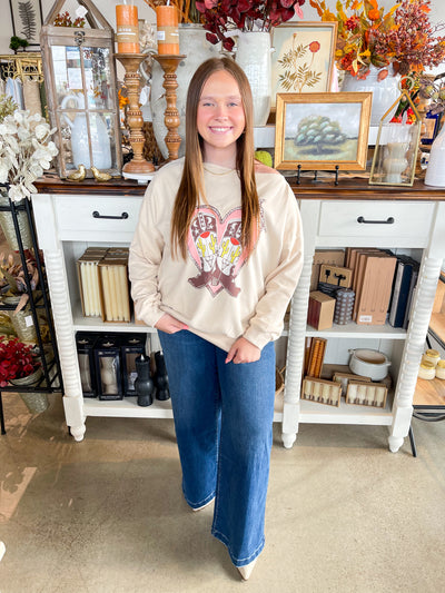 Easel Heart Boots Print Sweatshirt