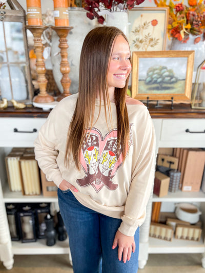 Easel Heart Boots Print Sweatshirt