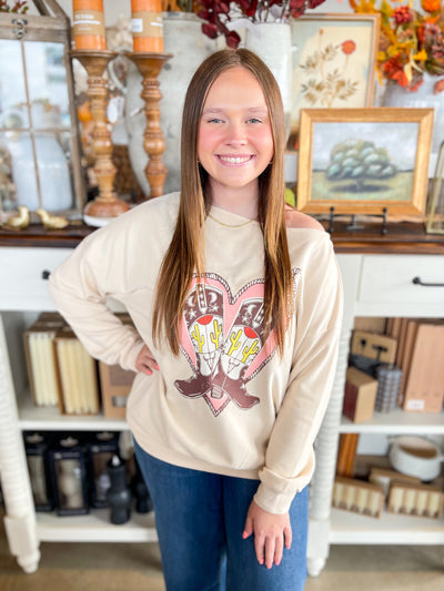 Easel Heart Boots Print Sweatshirt