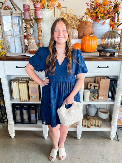 C.C. Navy Eyelet Dress