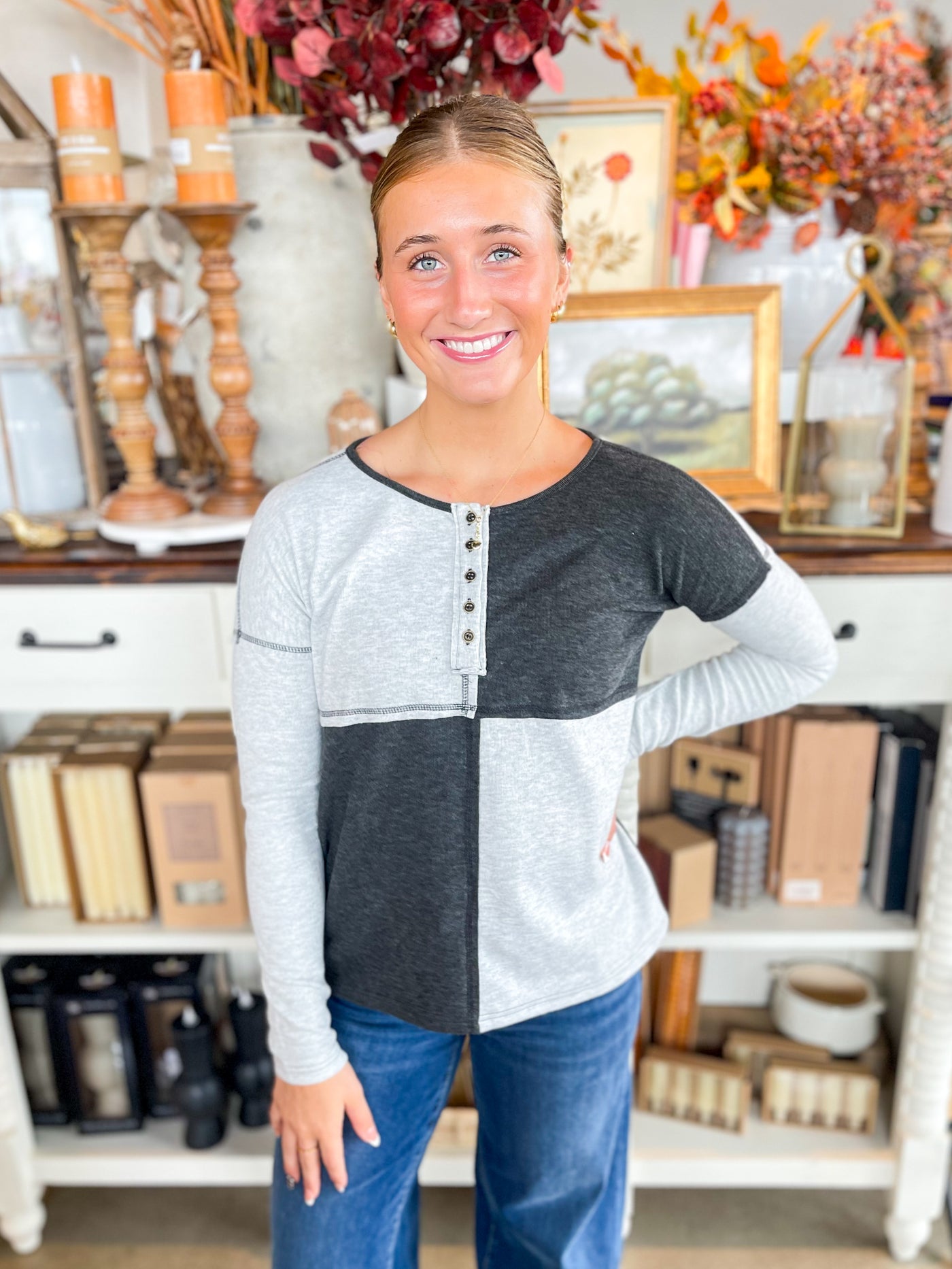 Grey Jett Henley Top