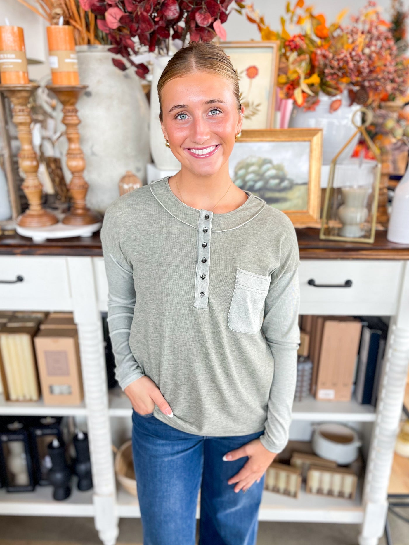 Olive Blaze Henley Top
