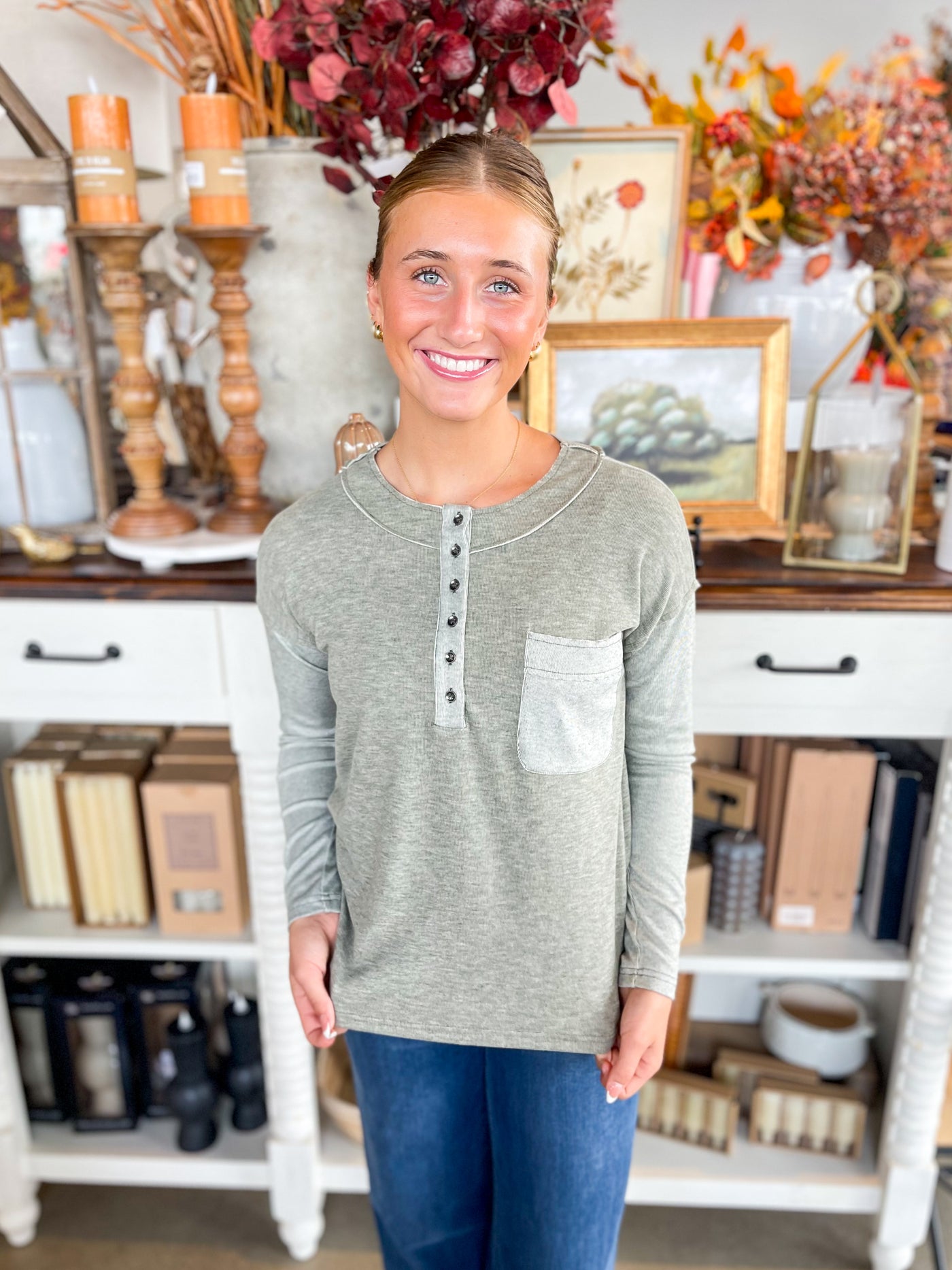 Olive Blaze Henley Top