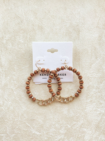 Mia Wood Ball & Chain Circle Earrings