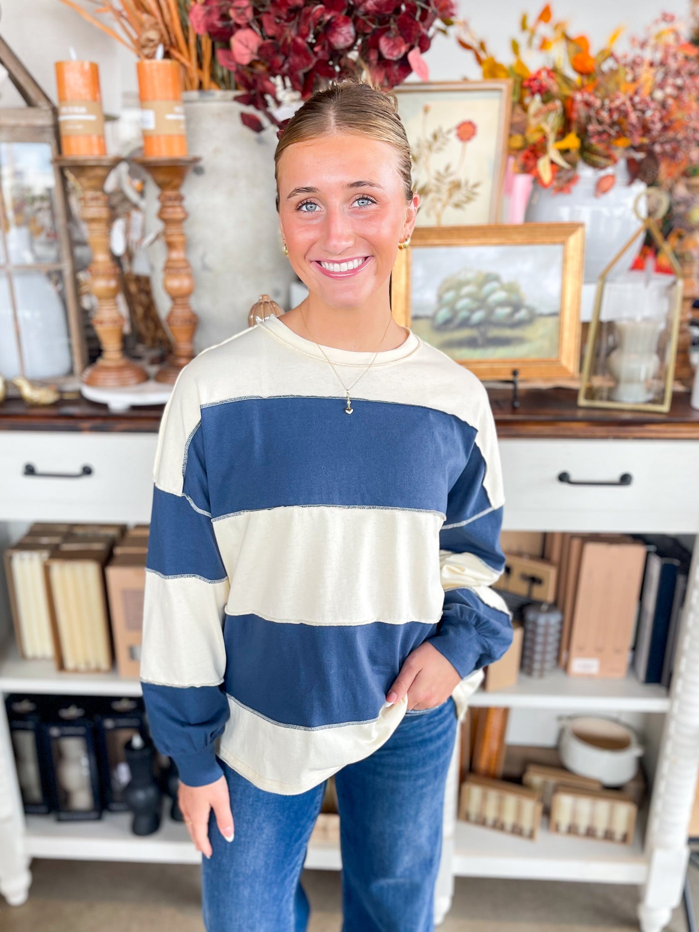 Navy Contrast Panel Top