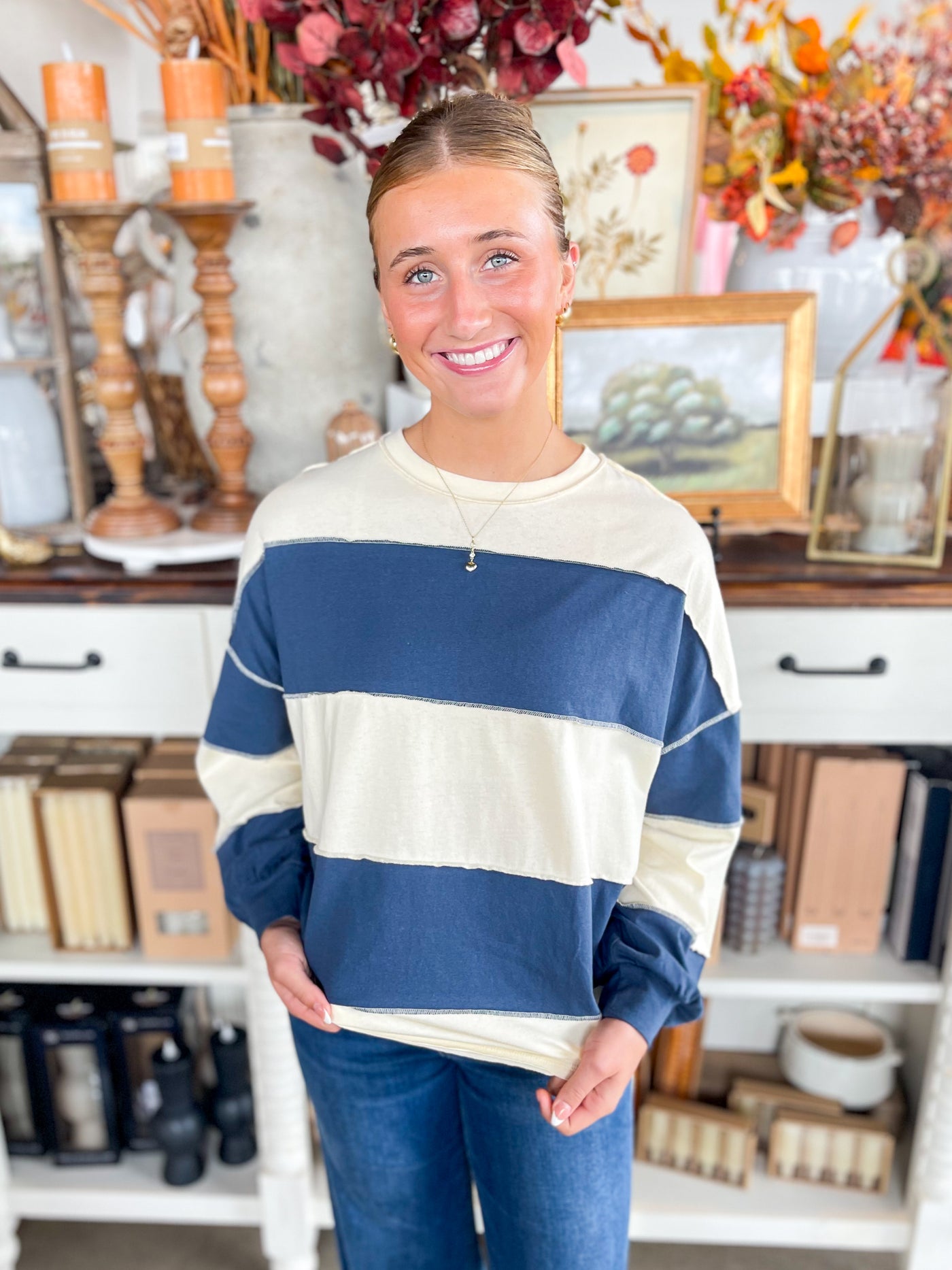 Navy Contrast Panel Top
