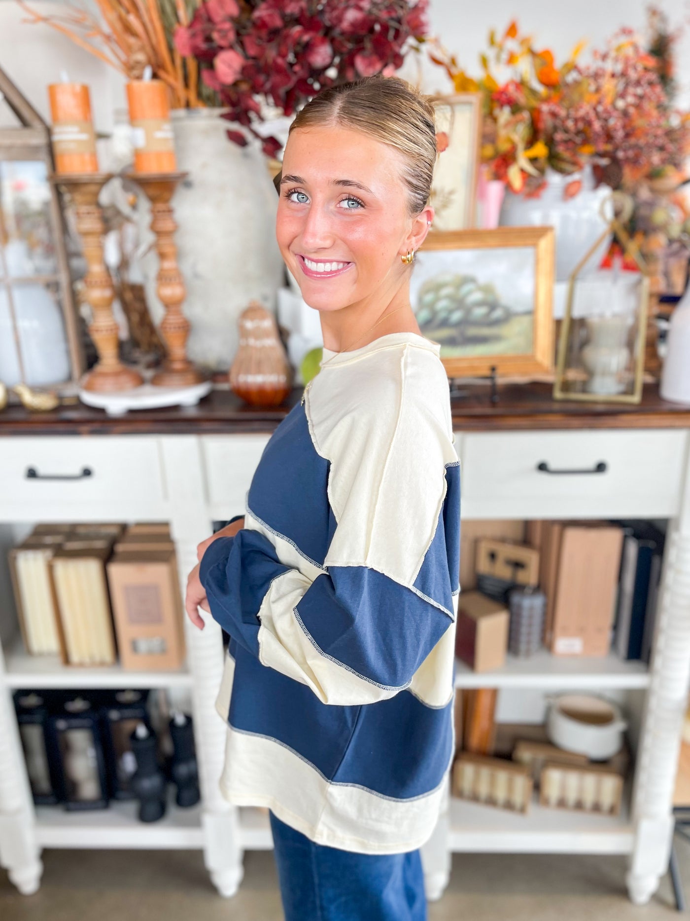 Navy Contrast Panel Top