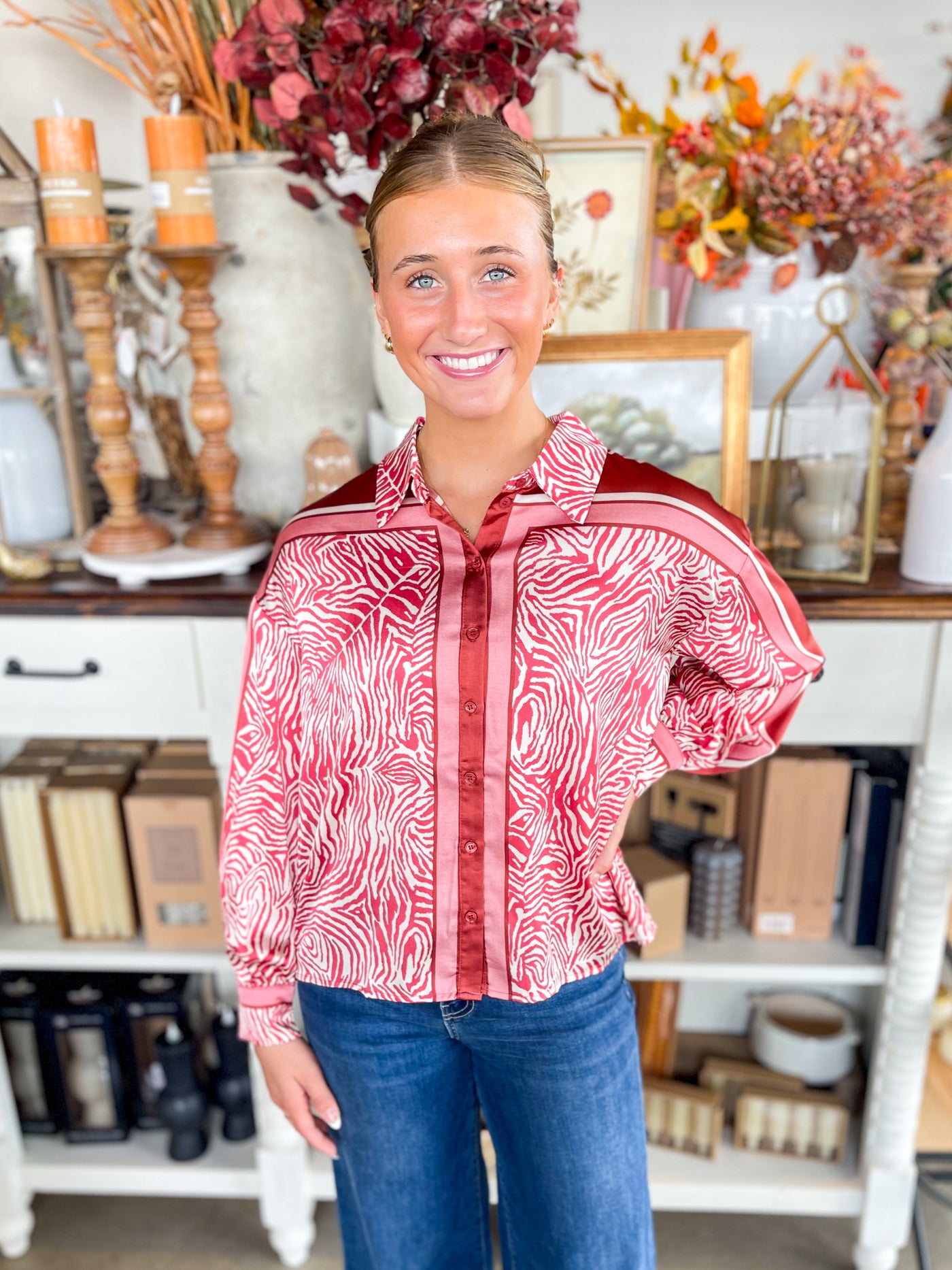 Ivory Multi Satin Lily Blouse