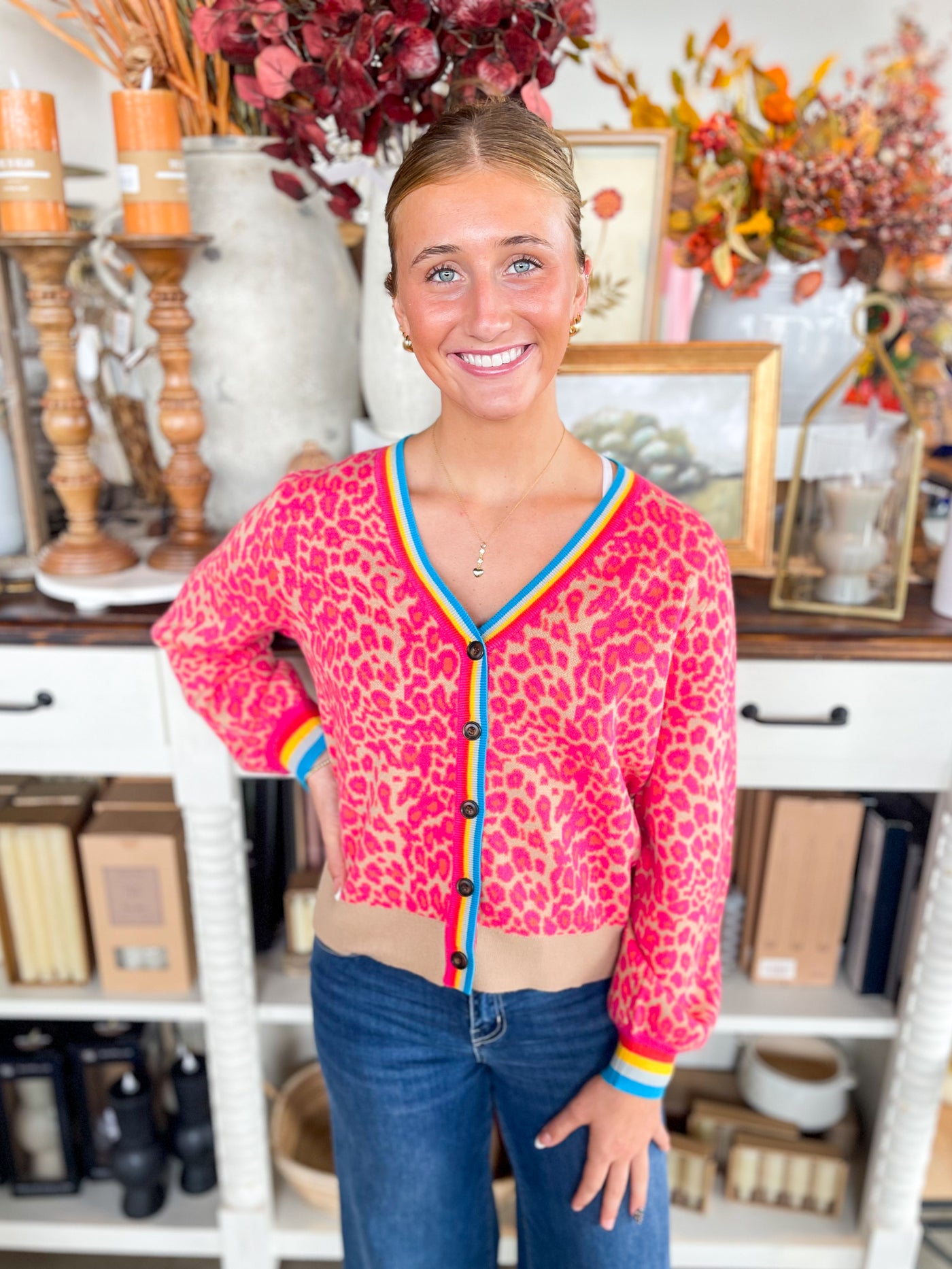 Jodifl Hot Pink Print Cardigan