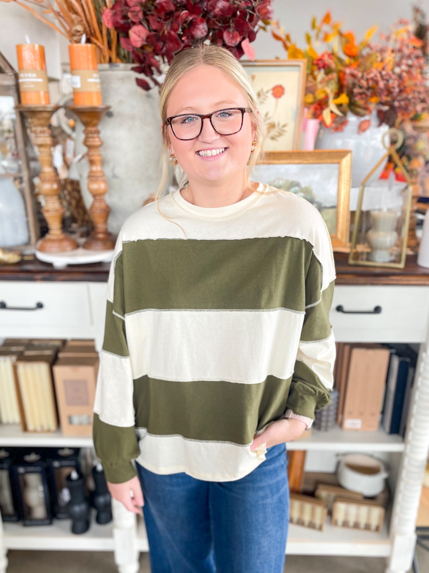 Olive Contrast Panel Top