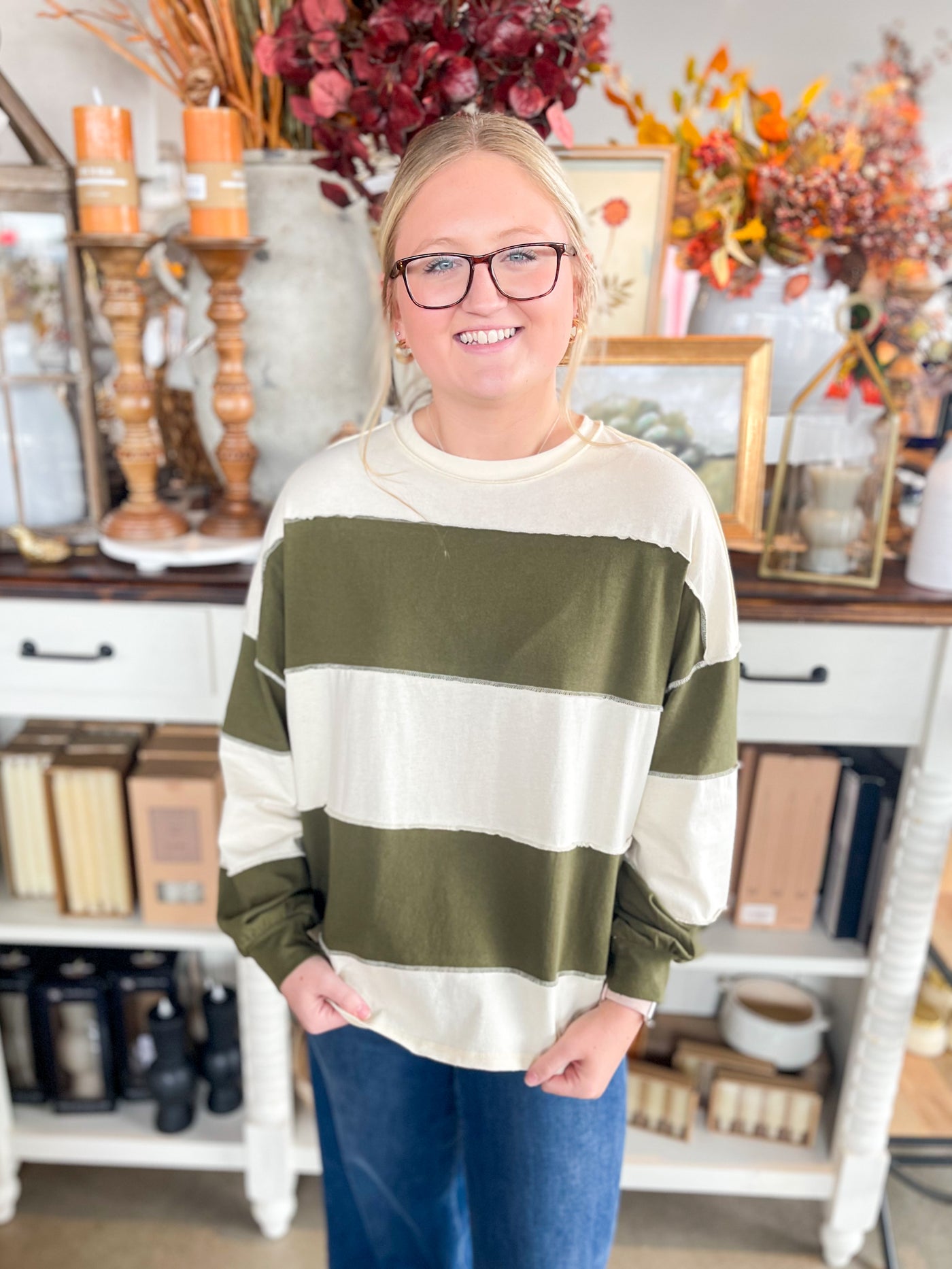 Olive Contrast Panel Top