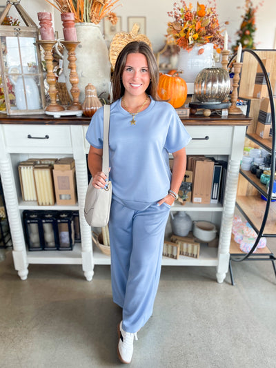 2 PC. Blue Scuba Pant Set